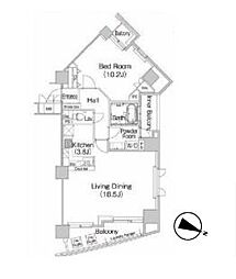 東京メトロ有楽町線 麹町駅 徒歩4分の賃貸マンション 15階1LDKの間取り