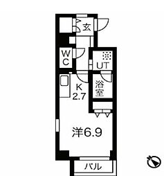都営三田線 白山駅 徒歩2分の賃貸マンション 6階ワンルームの間取り