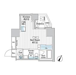都営新宿線 曙橋駅 徒歩4分の賃貸マンション 11階1Kの間取り