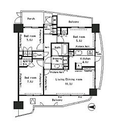 東京メトロ丸ノ内線 四谷三丁目駅 徒歩6分の賃貸マンション 8階3LDKの間取り