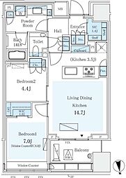 JR総武線 市ケ谷駅 徒歩11分の賃貸マンション 3階2LDKの間取り