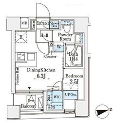 東京メトロ南北線 飯田橋駅 徒歩13分の賃貸マンション 7階1DKの間取り