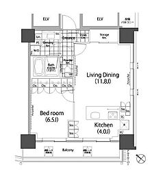 東京メトロ千代田線 赤坂駅 徒歩3分の賃貸マンション 19階1LDKの間取り