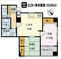 JR総武線 水道橋駅 徒歩5分の賃貸マンション 2階2LDKの間取り