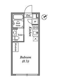 都営新宿線 曙橋駅 徒歩5分の賃貸マンション 2階1Kの間取り