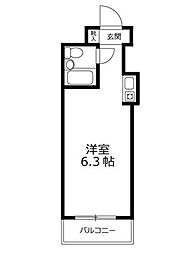 都営新宿線 曙橋駅 徒歩3分の賃貸マンション 2階ワンルームの間取り