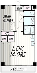 貝塚レジデンス 1LDKの間取図画像