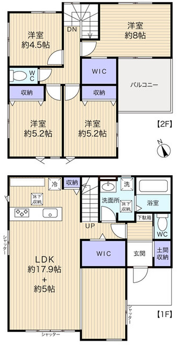 間仕切り対応可能な広々LDK、WICや土間収納など各部屋・設備にゆとりをもたせた4LDK
