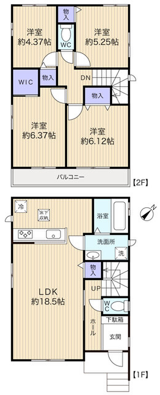 キッチンから洗面室へアクセスしやすい、利便性の良い間取り