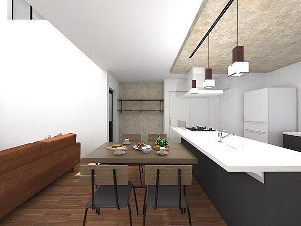 開放感あるアイランドキッチン　お料理中も家族との会話が弾みます