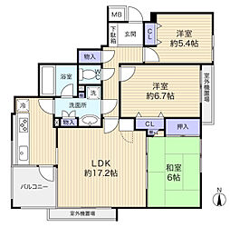 リーベスト勝田台・エルベールの街Ａ棟 3LDKの間取り