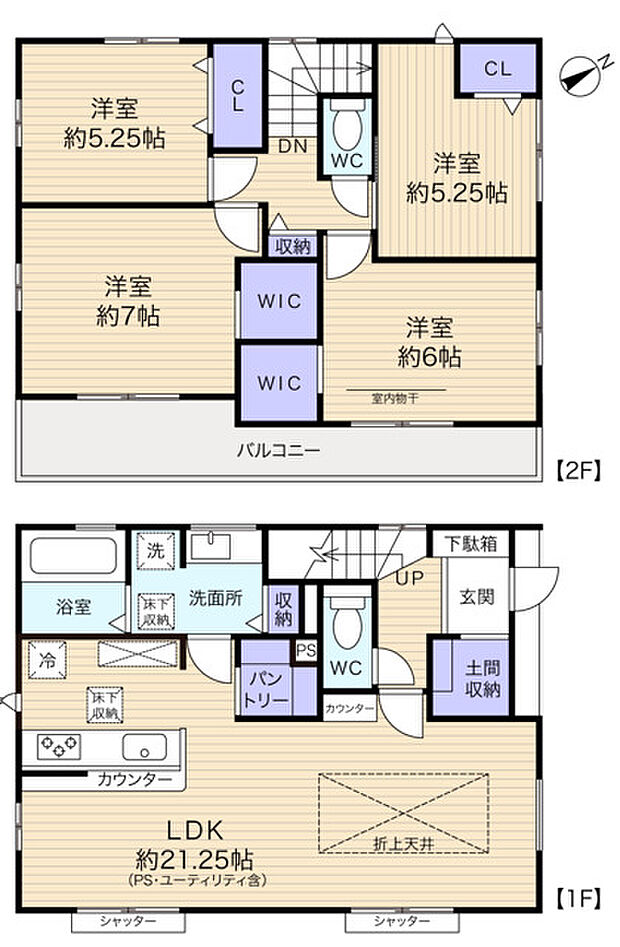 土間収納やキッチンパントリー、WICも2ヵ所に備え収納設備充実！