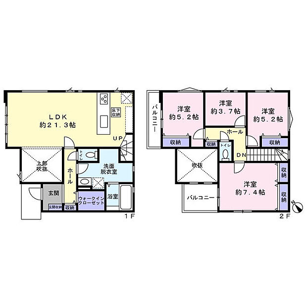 ゆとりある広さの洗面室やWICがあり、のびのび暮らせます