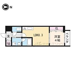 シェルズ高槻 3階1LDKの間取り