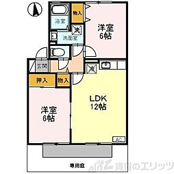 ハイカムールＡ棟 1階2LDKの間取り
