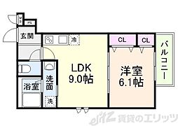 フジパレス千里丘駅東II番館 2階1LDKの間取り