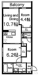 ヴェルデ豊里 2LDKの間取図画像