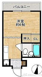 山田ハイツ2豊新 ワンルームの間取図画像