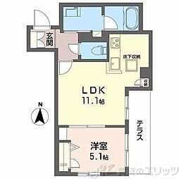 ティーエヌ伍番館 1LDKの間取図画像