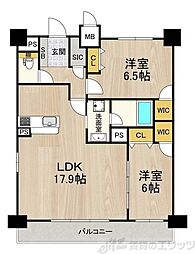 グランルクレ新大阪 2LDKの間取図画像
