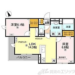 D-residence桜井 3階2LDKの間取り