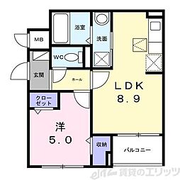 エアリーV 1階1LDKの間取り