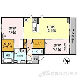 セントラルヴィレッジII 3階2LDKの間取り