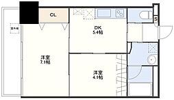 アーバス筑後町 2DKの間取図画像