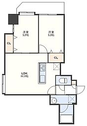 レジデンス籠町 2LDKの間取図画像
