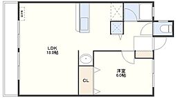 ウェル辻町 1LDKの間取図画像