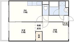ヒルトップ住吉 1階2DKの間取り