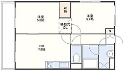ヒルトップ住吉 3階2DKの間取り