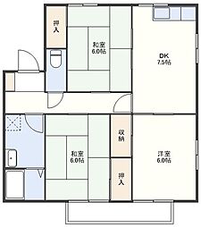 はるの城ハイムB 3DKの間取図画像