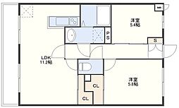モアナベルコート 2階2LDKの間取り