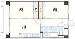 ラングザーム本原 1階2LDKの間取り