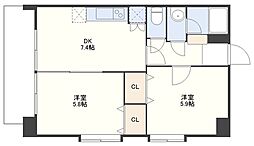 ユーロハイツ岩屋 2DKの間取図画像