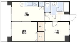 ユーロハイツ岩屋 2DKの間取図画像
