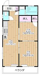 鴨下マンション 2LDKの間取図画像