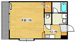 フリージアコート 6階1Kの間取り