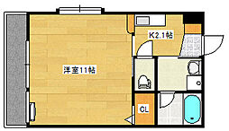 フリージアコート 6階1Kの間取り