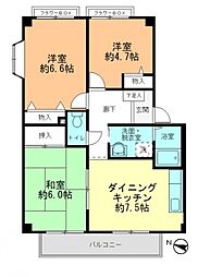 フォブール八木Ｃ 2階3DKの間取り