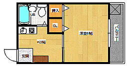 大須ハイツ 2階1Kの間取り