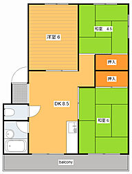 梅林コーポラス 3階3DKの間取り