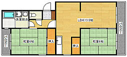 第1ビューハイツ 3階2LDKの間取り