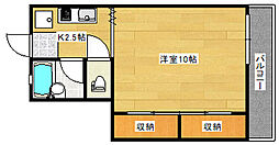 ABODE21 2階1Kの間取り