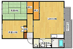 サンコーポ井口B棟 1階2LDKの間取り