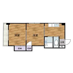 第5片山ビル 9階2DKの間取り