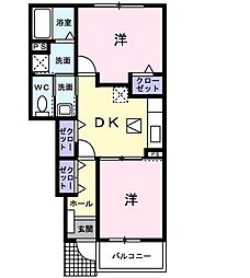 フィオーレＡ 1階2DKの間取り