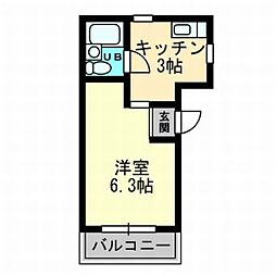 カーサ二葉の里 1階ワンルームの間取り
