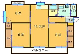諸隈ビル 3階3LDKの間取り